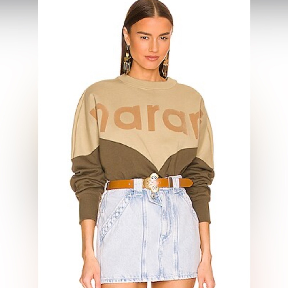 Isabel Marant Two-Tone Beige and Olive Logo Sweater